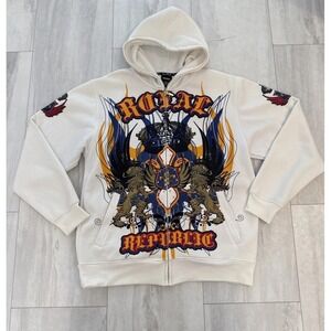 Vintage Royal Republic Graphic Hoodie Full Zip Sz Large Y2K